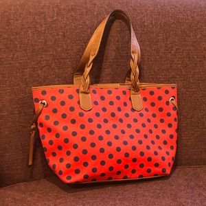 Sporty Red purse/tote w/ navy polka dots